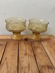Amber Gold Crinkle Textured Stemmed Glass Glasses / Dessert Dishes Set Of 2