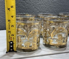 Vintage Culver Glass Mushroom Lowball Glasses 22k Gold Mid Century Set of 6 MCM