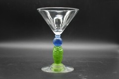 Richard Jolley American Art Glass Green & Blue 6 1/2″ Martini Glass Bombay 1996