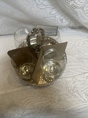 Vintage Silver-Plated Glass Caddy Set With 4 Brandy Snifter Glasses