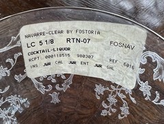 Fostoria Navarre Clear Crystal Perfect Cocktail Liquor Glasses. Sold As A Pair.