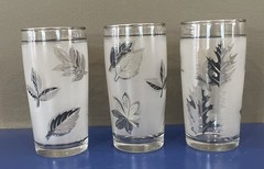Set Of 3 Libbey Silver Leaf Frost Juice Glasses 4″ Tall 6oz Fall