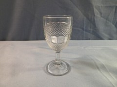 Gillander EAPG Block & Circle Pattern Clear Glass Wine Goblet Circa 1874