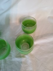 West Virginia Glass 4 Blendo Green Roly Poly Glasses Low Ball (4) Vintage