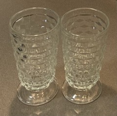 2 Vintage Cubist Whitehall By Colony Clear Footed 12oz Iced Tea / Water Glasses