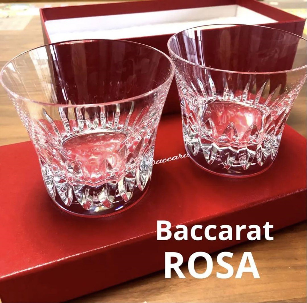 Baccarat Rosa 2015 Year Tumbler Pair Glasess Crystal Clear Rock Glass with Box