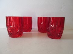 Set of 4 Waterford Crystal Marquis Brookside Red Double Old-Fashioned Glasses