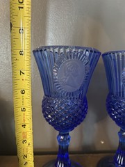 2 George Washington Fostoria Avon Bicentennial Wine Goblets Cobalt Blue