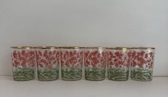 6 Libbey Pink Green Floral Juice Glass Gold Rim 3.75” Tall Vintage Cottage A