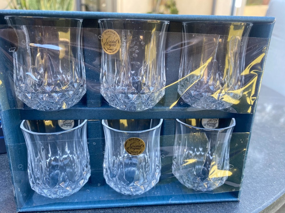 Vintage 6 Longchamp Cristal d’Arques France Tumbler Old Fashioned Liquor Glasses