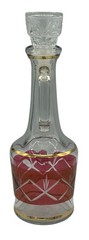 Vintage Cranberry Ruby Cut To Clear Decanter Set of 4 Cordial Liquor Glasses