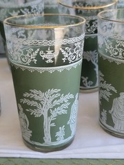 17 Jeanette Green Hellenic Grecian Wedgwood 5″ Tumblers Bar Ware w Serving Bowl