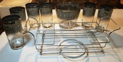 Vitreon Queens Lusterware Mid-Century Barware Glasses Ice Caddy Silver Ombre