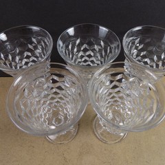 5 Fostoria American Pattern Glass Low Water Goblets 5-3/8″ Tall VGC Cube
