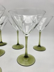 Set of 6 Cristal D’Arques Durand Martini Glasses – Olive Green Stem – MCM