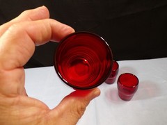 Set of 4 Ruby Red Glass Whiskey Glasses w/ Ribbed Design