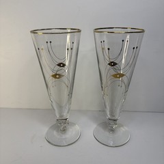 2 Libby MCM Atomic Adagio Pilsner Beer Glasses 8″ Tall