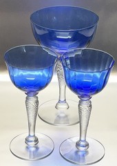 FRY GLASS * BLUE & CRYSTAL * 2 WINES 1 GOBLET * STEMS *