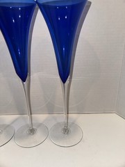 3 Blue 10 3/4 Flared Champagne Flutes