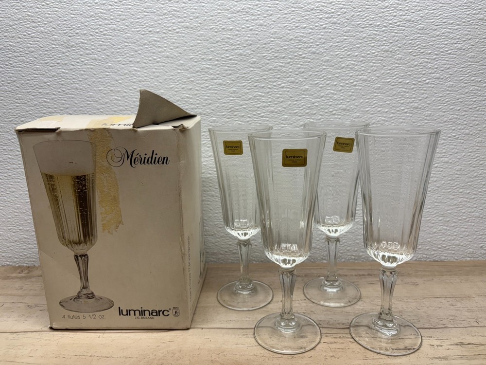 Vtg Set Of 4 Meridien Luminarc Crystal Champagne Glasses 5.5oz Made In France