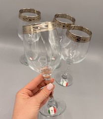 Cristalleria Fratelli Fumo Italian Crystal Goblets Gold Rim Set of 4 w Box