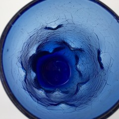Blenko Cobalt Blue Crackle Glass Pinched Dimpled 6″ Tumbler