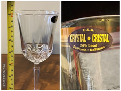 (6) 8 Ounce DePLOMB~DePLOMO USA 24% Lead Cut Crystal 8″ Pedestal GOBLETS – NEW