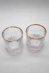 2 Royal Crystal Rock Aurea Gold Trim Old Fashioned Glasses Lowball Tumblers Deco