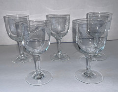 LOT OF 5 Crystal WINE GLASSES with Etched Wheat Leaf Design. Have other pieces