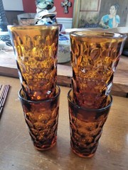Vintage Set 4 Imperial Thick Heavy 6″ Glasses Provincial Amber Honeycomb Dimple
