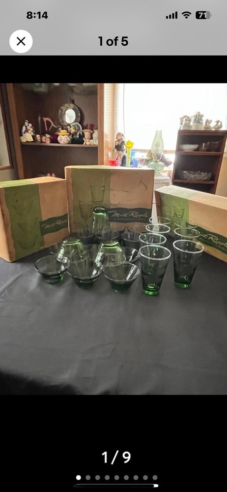 LIbbey Ripple Mint Forest Green Set Glasses And Dessert Cups 22 piece! Rare!