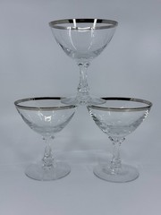 3 Fostoria Wedding Ring Platinum Rim Crystal SHERBERT CHAMPAGNE Glasses 6.25″H
