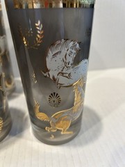 8 Vintage MCM Culver Ming Smokey Stallion Horse Gold 5.5″ HIGHBALL GLASSES