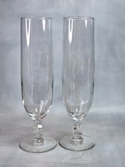 2) Libbey Glass Romance Champagne Flutes 9″ cut glass Heart shaped stem