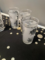 VTG Shot Glasses Libby Starlite Silver Leaf MCM Barware X4