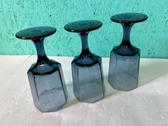 Libbey Facets Cobalt Blue Set Of 3 Octagon Wine Glasses Goblet Goblets-S3