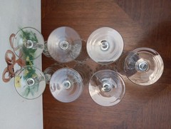 Set of 7 Libbey Rock Sharpe #3005-10 Flower & Lines Cut Water Goblets 7 oz.