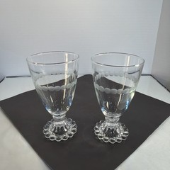 2 Vintage Anchor Hocking Boopie Water Glasses With Etched Circles Trim 8 Oz.