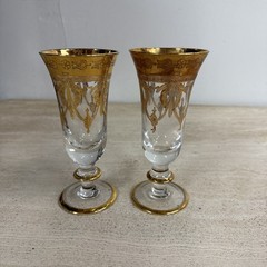 Interglass Italy Crystal Glass 24K Gold Clear Italian 7.5”Champagne Flutes~2 Pc
