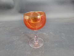 Vintage Iridescent Tangerine Glass Wine Glass with Long Stem 6.5″ Tall
