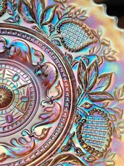 Super Pretty Dugan Peach Opalescent Carnival Glass Fanciful Pattern Plate