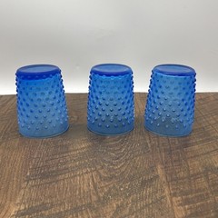 VTG Three blue hobnail juice tumblers 3.5 inches look in description note