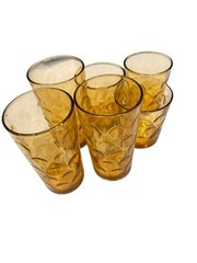 Vintage Hazel Atlas Amber El Dorado Optic Dot Highball Juice Glasses MCM 60s 70s