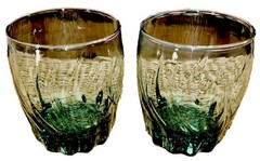 VINTAGE ANCHOR HOCKING Central Park Starfire Old Fashioned Green Glass Set Of 2