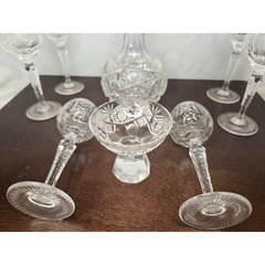 Vintage Nachtmann Traube Crystal 6 Cordials Holy Communion Set Cut Glass Cruet