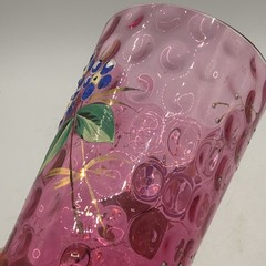 Charming Antique Victorian Pink Floral Gold Enameled Amberina Dot Glass Tumbler