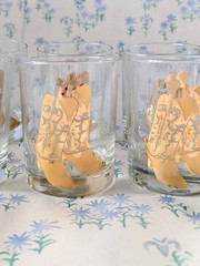 Vintage Culver Cowboy Boots Glasses Set of 6 22k Gold Metallic Western MCM
