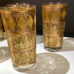 6 Rainer highball glasses WV Glass Co 22kt Gold Gilt MCM 1960s Hollywood Regency