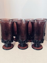 7 Fostoria Sorrento 6 3/4” ice tea Glasses Amethyst Purple Plum, MCM VTG