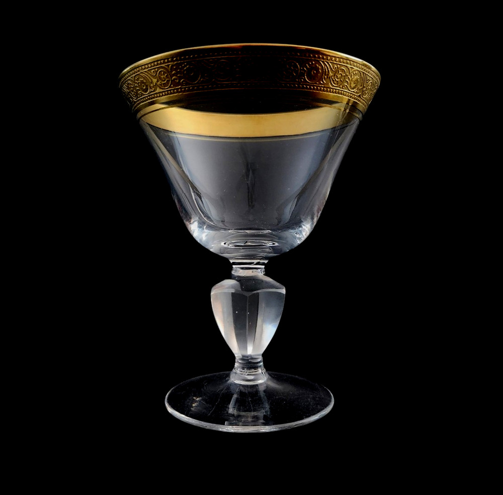 THERESIENTHAL Crystal 5″ WHITE WINE Glass MARLOWE Pattern 24K GOLD Minton Trim